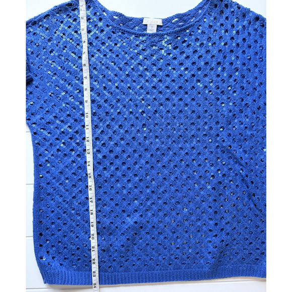Chicos Size 1 | M /8 Sasha Sequin Pullover Sweater Royal Blue Open Knit Sparkly - Picture 10 of 11